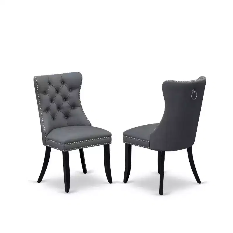 Ensemble table et chaises de salle à manger rond HomeStock, style capitonné noir