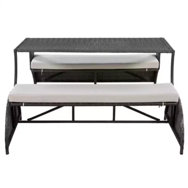 Banc de jardin transformable : 4 places, se convertit en table et chaises