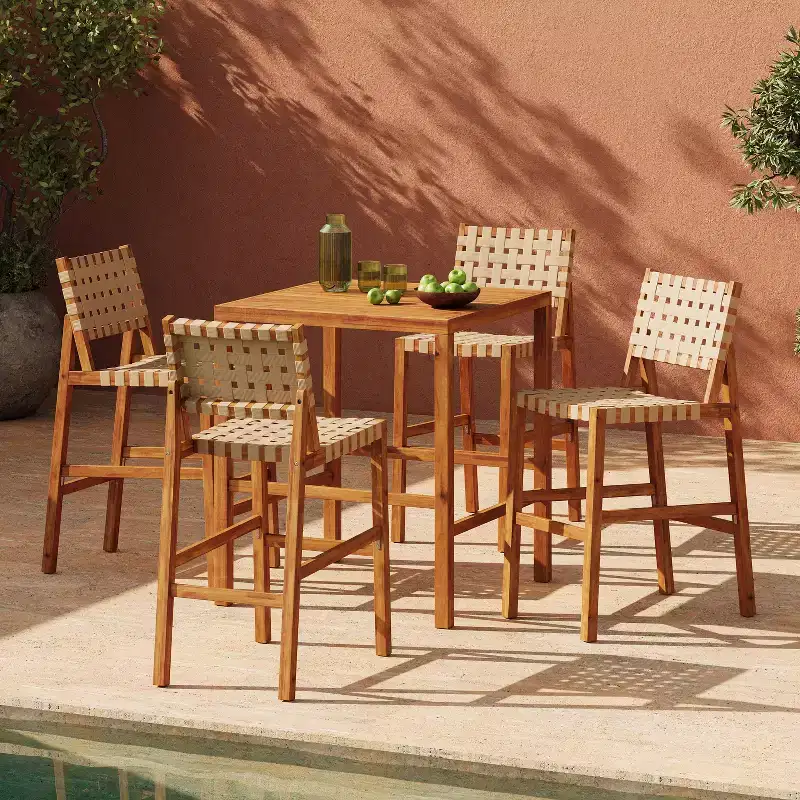 Christopher Knight Home Carlos – Ensemble de 5 chaises d'appoint modernes en acacia avec corde PE et table à lattes