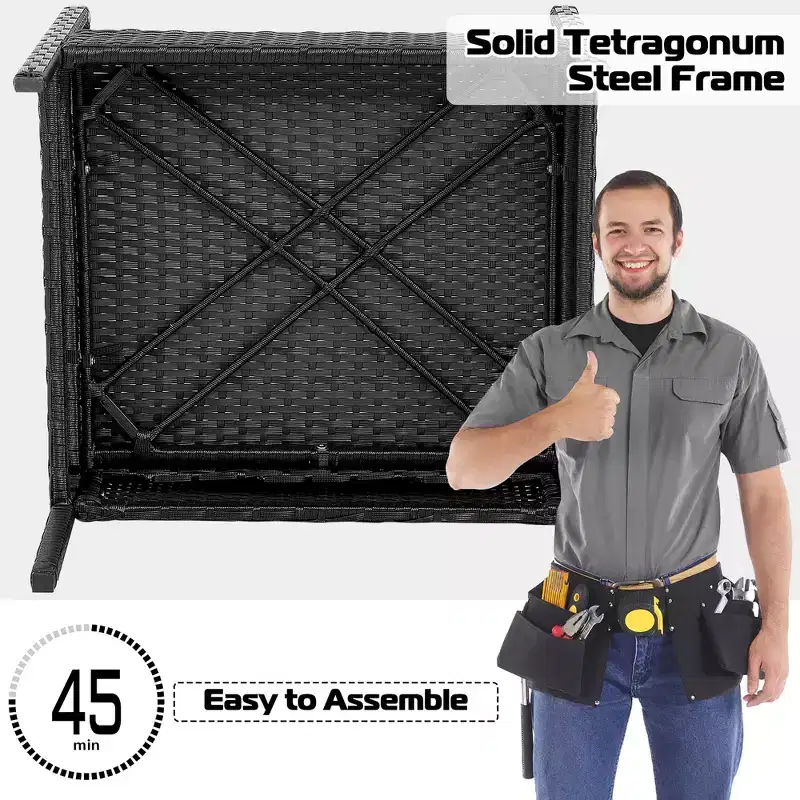 Costway Ensemble de Meubles de Jardin 4 pièces en Rotin avec Coussins, Canapé et Accoudoirs, Noir