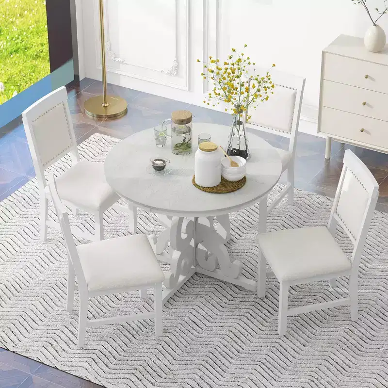Ensemble de salle à manger extensible Whisen Retro 5 pièces avec rallonge de 16 pouces et 4 chaises rembourrées