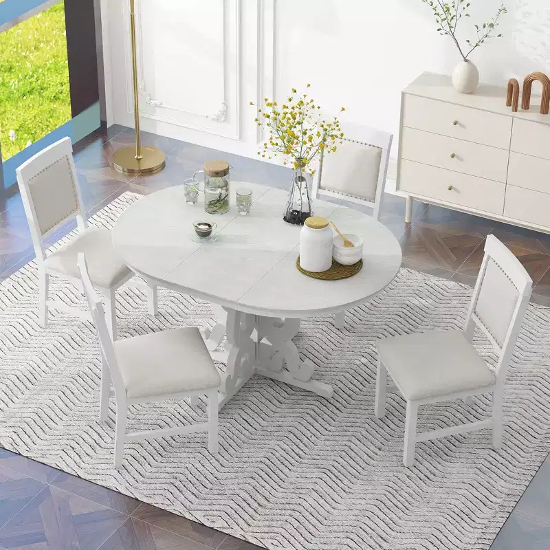 Ensemble de salle à manger extensible Whisen Retro 5 pièces avec rallonge de 16 pouces et 4 chaises rembourrées