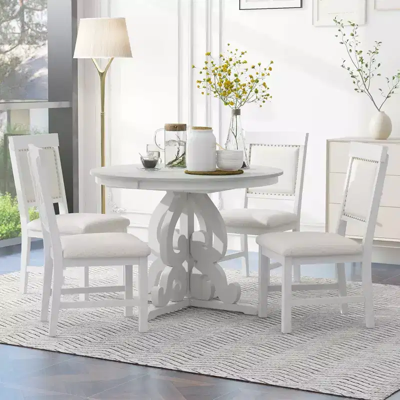 Ensemble de salle à manger extensible Whisen Retro 5 pièces avec rallonge de 16 pouces et 4 chaises rembourrées