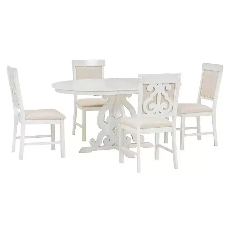 Ensemble de salle à manger extensible Whisen Retro 5 pièces avec rallonge de 16 pouces et 4 chaises rembourrées
