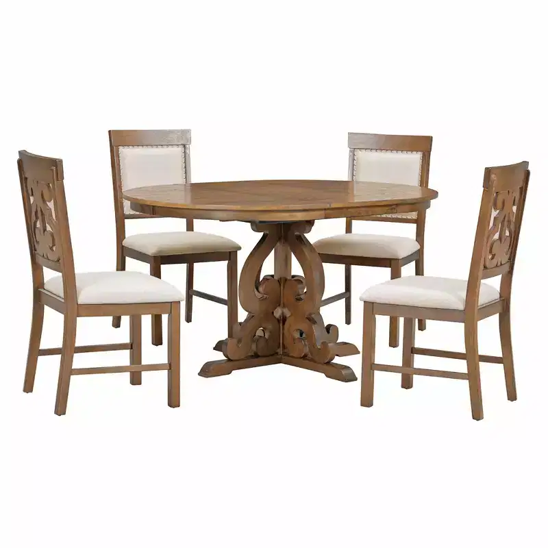 Ensemble de salle à manger extensible Whisen Retro 5 pièces avec rallonge de 16 pouces et 4 chaises rembourrées
