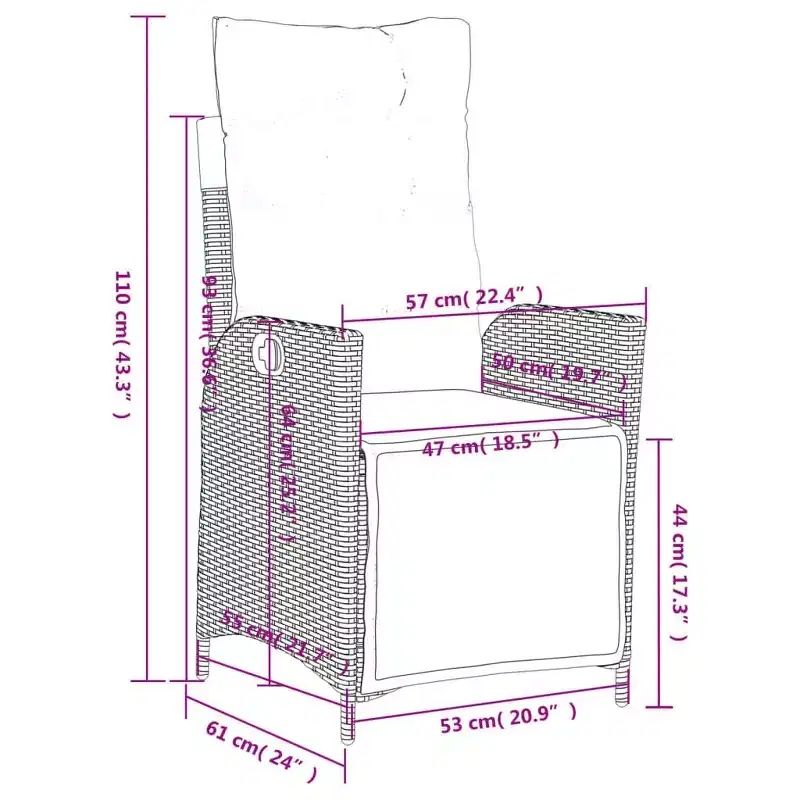 vidaXL Ensemble de salle à manger d'extérieur 5 pièces avec coussins - Chaises inclinables réglables et table relevable, rotin synthétique noir, mobilier d'extérieur résistant aux intempéries