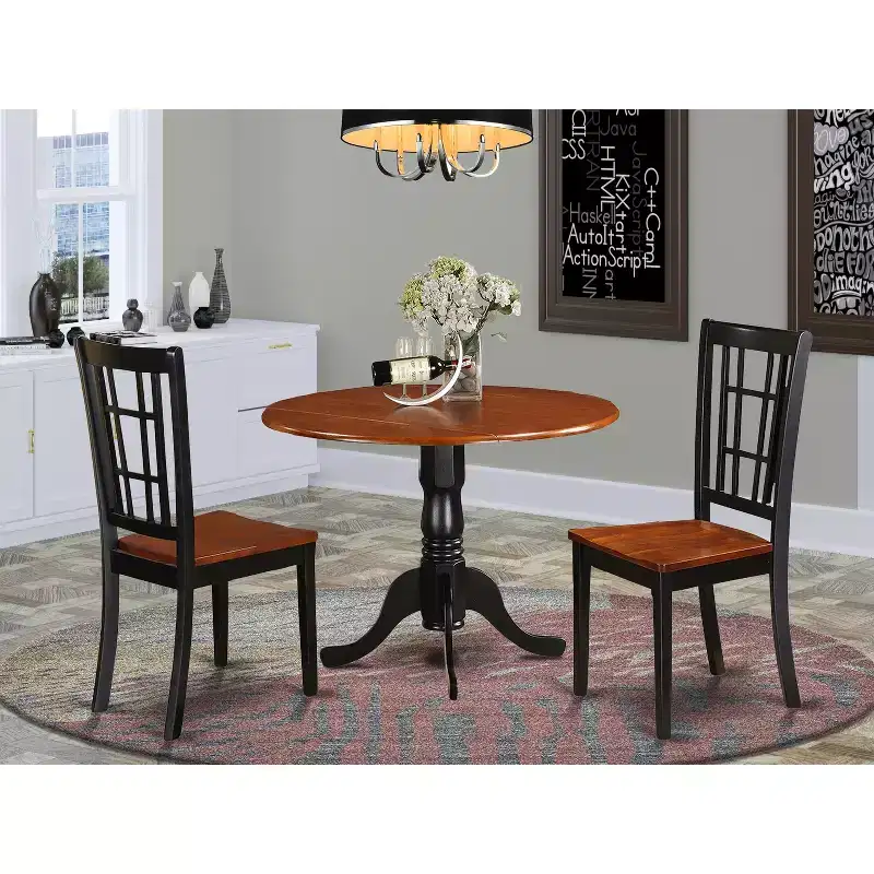 Ensemble table de salle à manger élégante pour 2 personnes - Table de cuisine avec chaises, bois dur asiatique, conception à abattants, gain de place