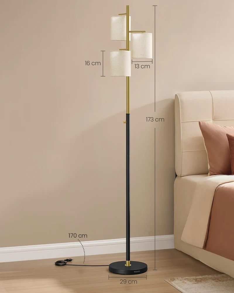 Lampadaire sur pied moderne avec intensité réglable 29 x 29 x 173 cm en acier noir 12_0012991