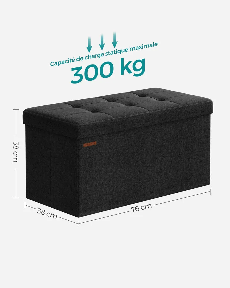Banc de rangement pliable design moderne 38 x 76 x 38 cm usage entrée chambre salon en MDF noir 12_0010555