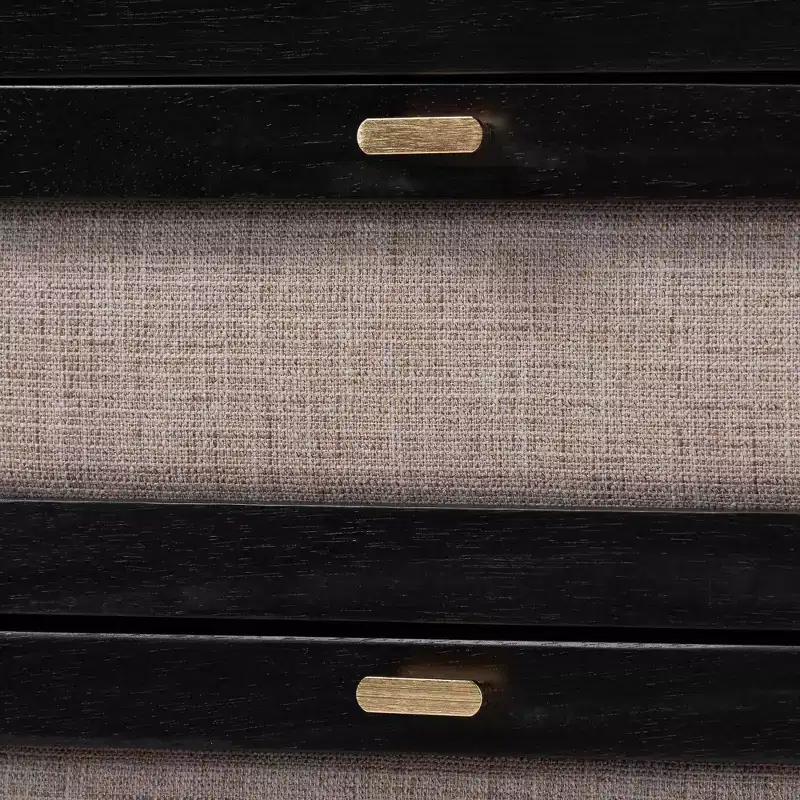 Ensemble de chambre à coucher 5 pièces Queen Baxton Studio Shirin, tissu beige et bois noir, style milieu de siècle
