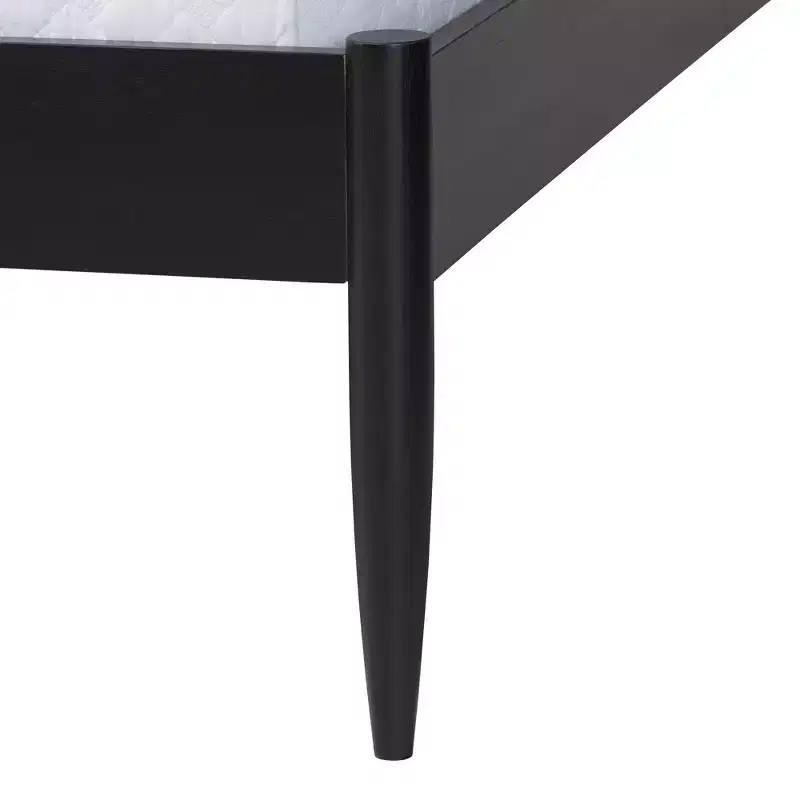 Ensemble de chambre à coucher 5 pièces Queen Baxton Studio Shirin, tissu beige et bois noir, style milieu de siècle