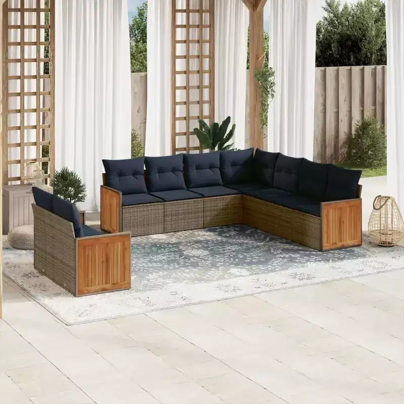 vidaXL Salon de jardin modulable 9 pièces en résine tressée noir