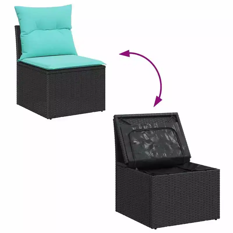 vidaXL Salon de jardin avec coussins 10 pcs noir et turquoise