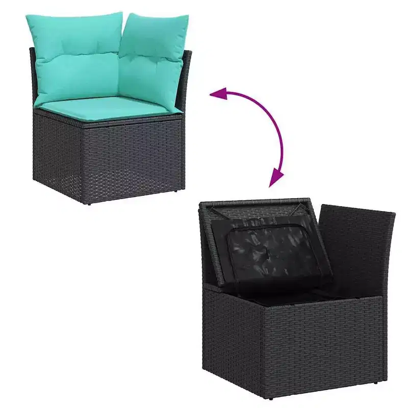 vidaXL Salon de jardin avec coussins 10 pcs noir et turquoise