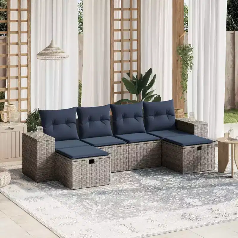 vidaXL Salon de jardin 6 pièces avec coussins en résine tressée, plusieurs couleurs et modèles
