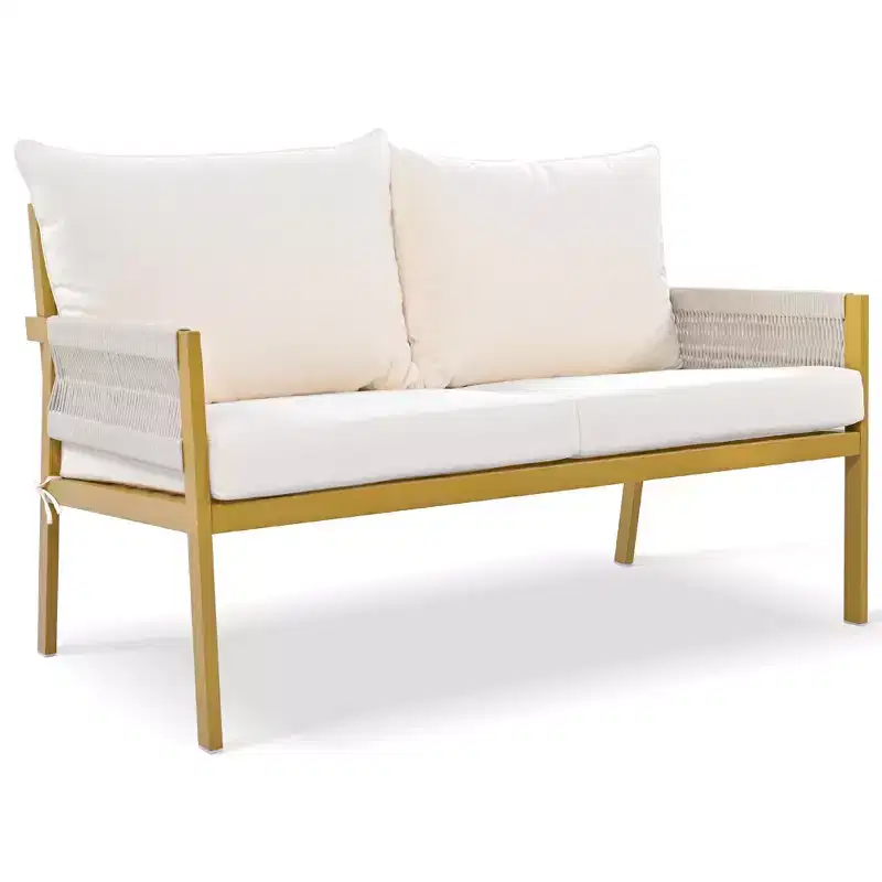 Ensemble de meubles d'extérieur 4 pièces Whisen avec table en verre trempé, salon de jardin