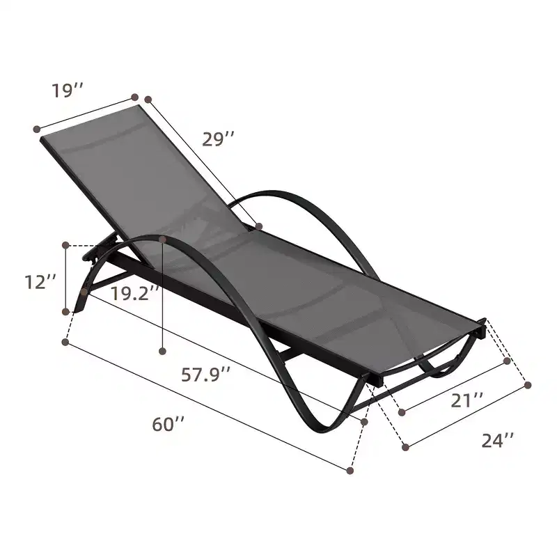 Celebalcony Chaise longue d'extérieur, lot de 2, chaise longue de piscine avec accoudoir en forme de S, chaises longues de patio avec dossier réglable
