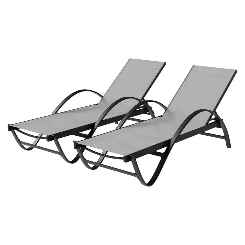 Celebalcony Chaise longue d'extérieur, lot de 2, chaise longue de piscine avec accoudoir en forme de S, chaises longues de patio avec dossier réglable