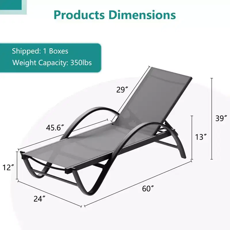 Celebalcony Chaise longue d'extérieur, lot de 2, chaise longue de piscine avec accoudoir en forme de S, chaises longues de patio avec dossier réglable