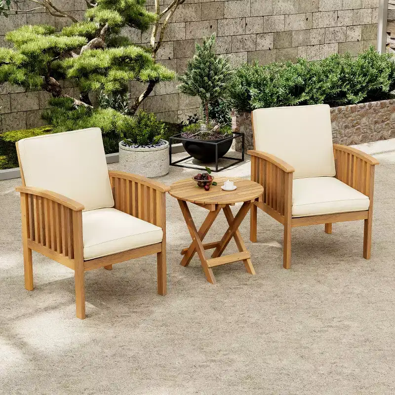 Ensemble de conversation d'extérieur moderne pour petits espaces, chaises de club en bois d'acacia avec table d'appoint pliable pour jardin, terrasse et arrière-cour-Panipeachy
