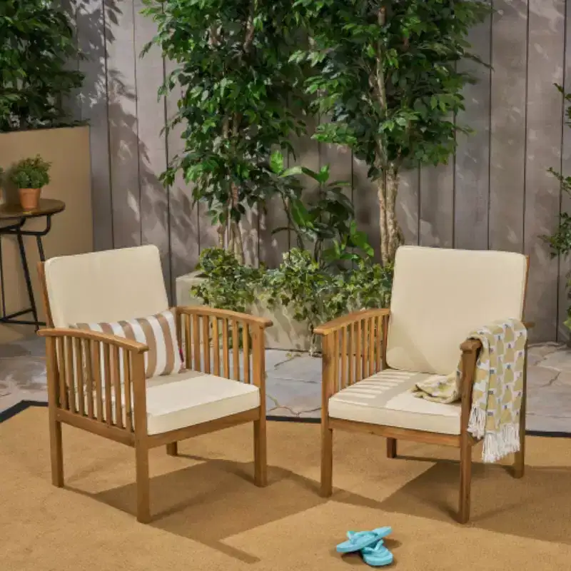 Ensemble de conversation d'extérieur moderne pour petits espaces, chaises de club en bois d'acacia avec table d'appoint pliable pour jardin, terrasse et arrière-cour-Panipeachy