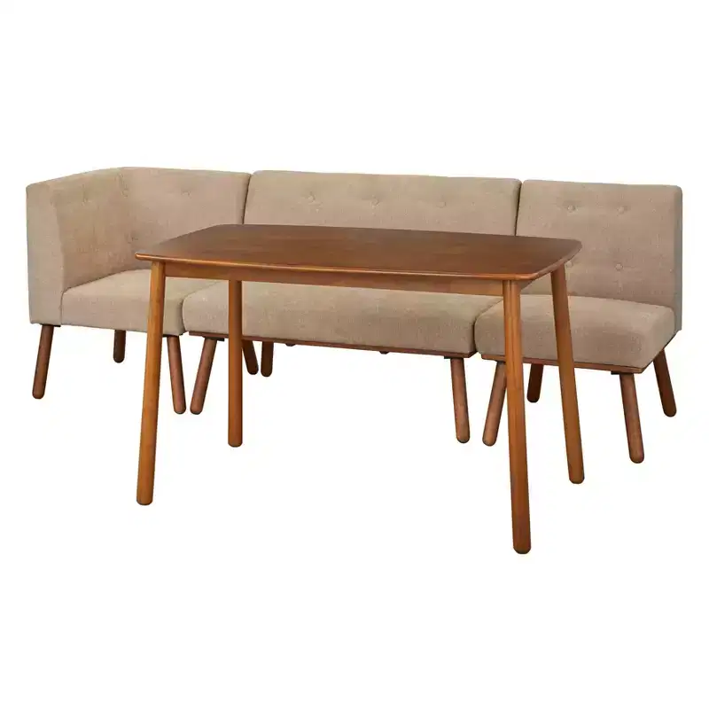 Buylateral Ensemble de salle à manger 4 pièces Playmate Mid-Century Modern Upholstered Breakfast Nook Noyer Meubles rembourrés polyvalents, Hévéa