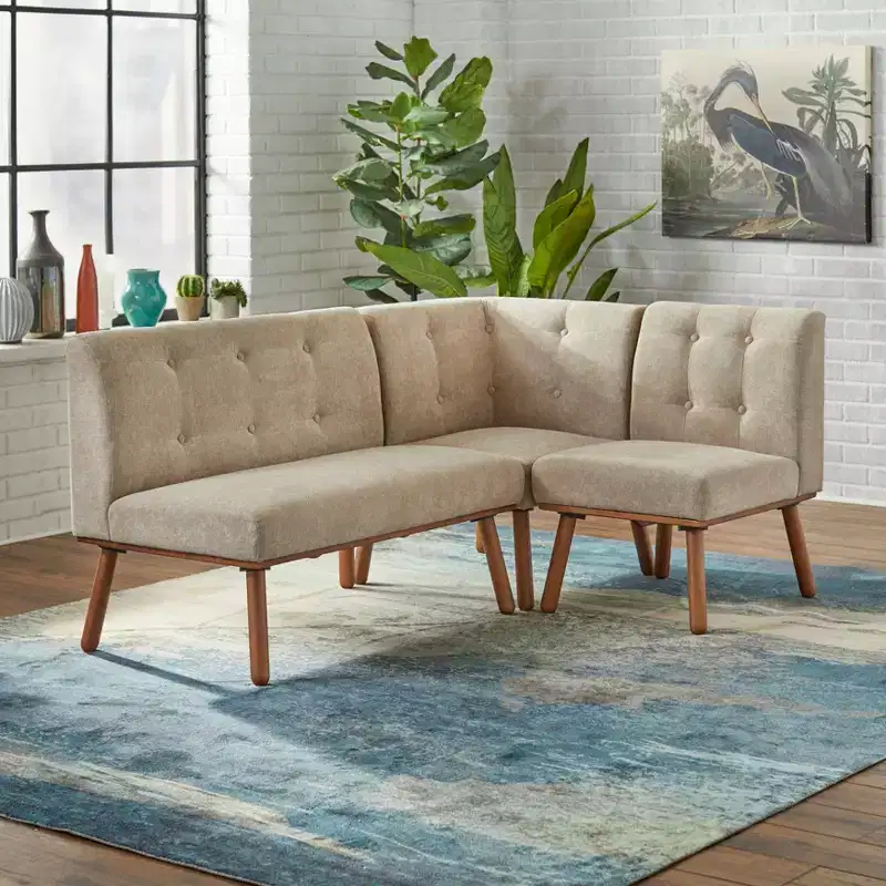 Buylateral Ensemble de salle à manger 4 pièces Playmate Mid-Century Modern Upholstered Breakfast Nook Noyer Meubles rembourrés polyvalents, Hévéa