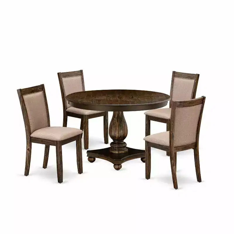Table de salle à manger HomeStock 5 pièces en bois massif finition jacobine vieillie avec 4 chaises rembourrées
