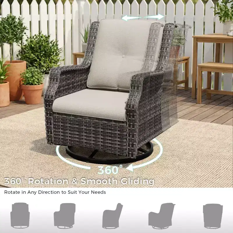 UPTIOT Ensemble de 4 fauteuils pivotants à 360° avec coussins haute densité et conception résistante aux intempéries