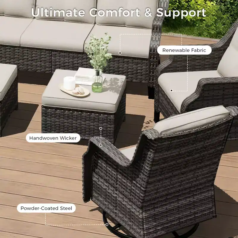 UPTIOT Ensemble de 4 fauteuils pivotants à 360° avec coussins haute densité et conception résistante aux intempéries