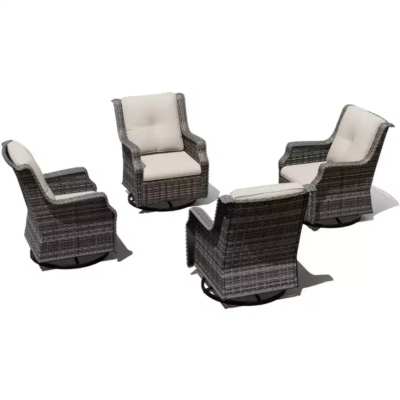 UPTIOT Ensemble de 4 fauteuils pivotants à 360° avec coussins haute densité et conception résistante aux intempéries
