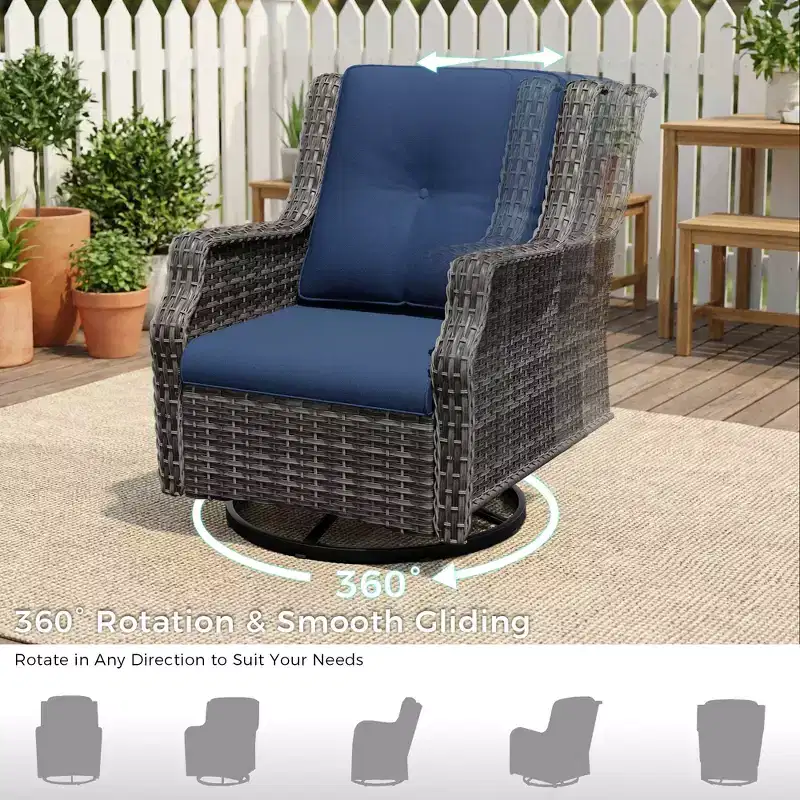 UPTIOT Ensemble de 4 fauteuils pivotants à 360° avec coussins haute densité et conception résistante aux intempéries