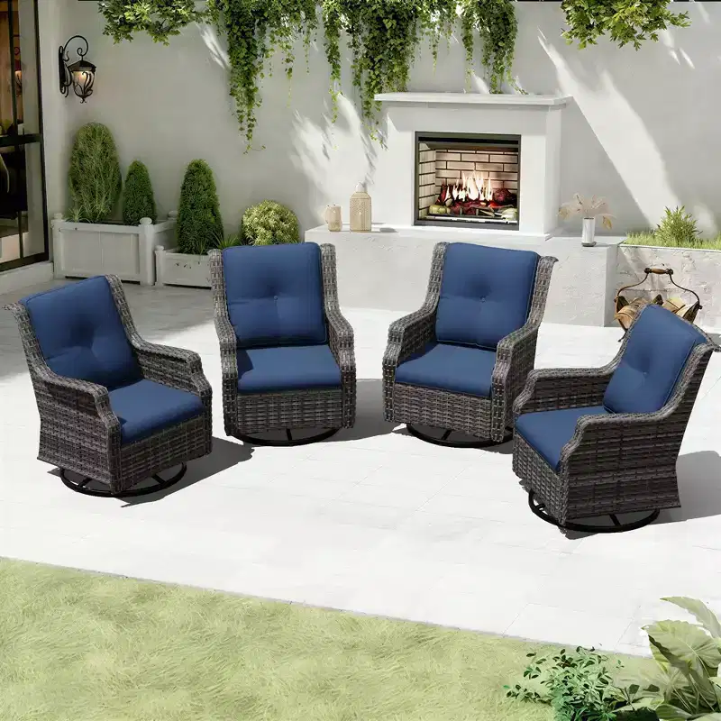 UPTIOT Ensemble de 4 fauteuils pivotants à 360° avec coussins haute densité et conception résistante aux intempéries