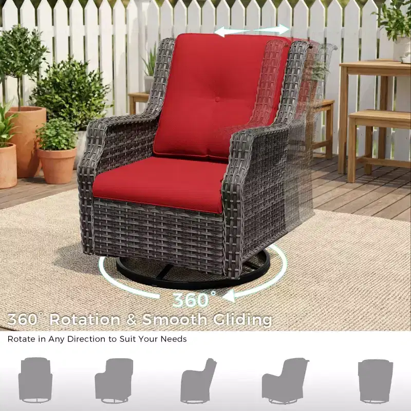 UPTIOT Ensemble de 4 fauteuils pivotants à 360° avec coussins haute densité et conception résistante aux intempéries