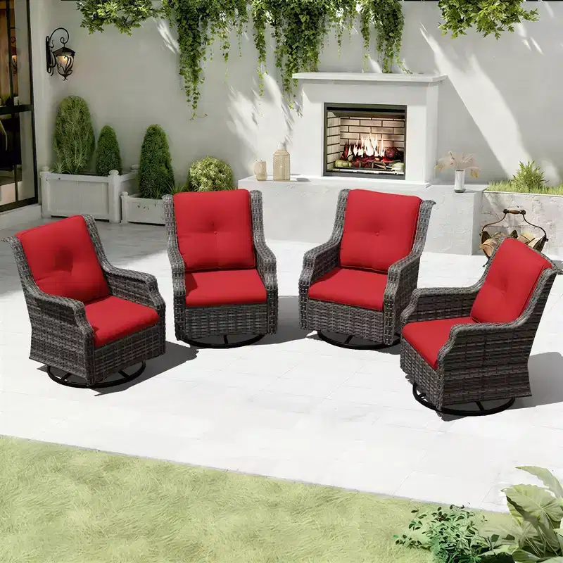 UPTIOT Ensemble de 4 fauteuils pivotants à 360° avec coussins haute densité et conception résistante aux intempéries