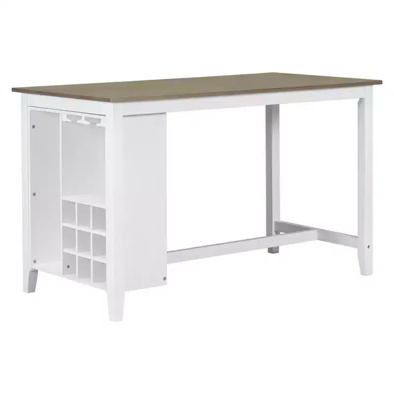 Ensemble de salle à manger 5 pièces de hauteur comptoir pour 4, table rectangulaire en bois avec étagères de rangement et compartiment à vin/barre