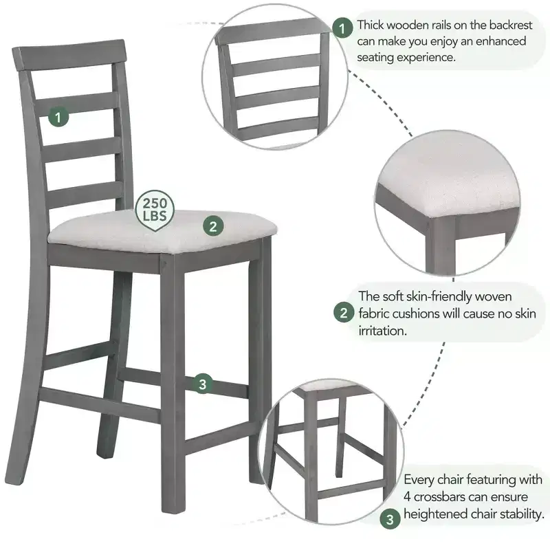 Ensemble de salle à manger 5 pièces de hauteur comptoir pour 4, table rectangulaire en bois avec étagères de rangement et compartiment à vin/barre