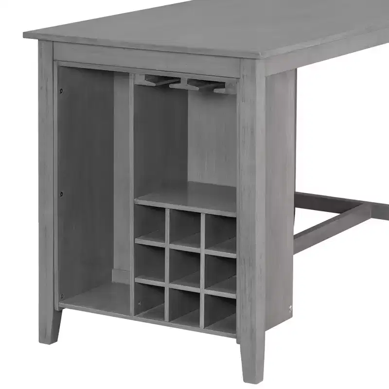 Ensemble de salle à manger 5 pièces de hauteur comptoir pour 4, table rectangulaire en bois avec étagères de rangement et compartiment à vin/barre