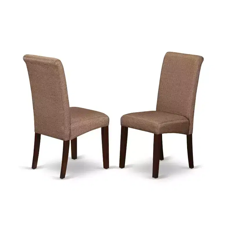Ensemble Table de Cuisine 5 Pièces - Chaises en Tissu Lin Marron - Pieds Acajou - Table de Salle à Manger