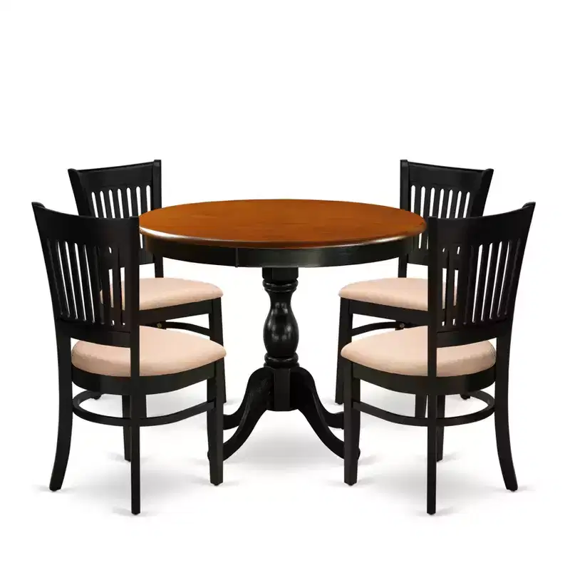 Ensemble table de cuisine ronde HomeStock, noir cerise, chaises en lin