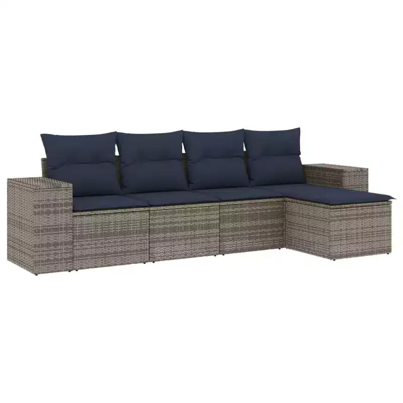 vidaXL Ensemble de canapés de jardin 5 pcs avec coussins résine tressée gris