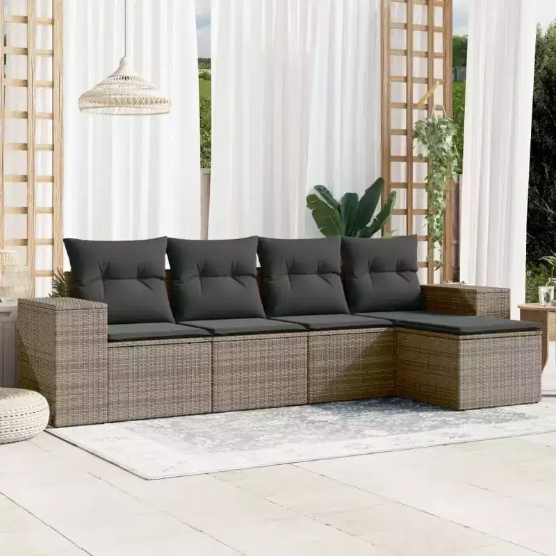 vidaXL Ensemble de canapés de jardin 5 pcs avec coussins résine tressée gris