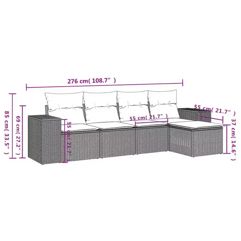 vidaXL Ensemble de canapés de jardin 5 pcs avec coussins résine tressée gris