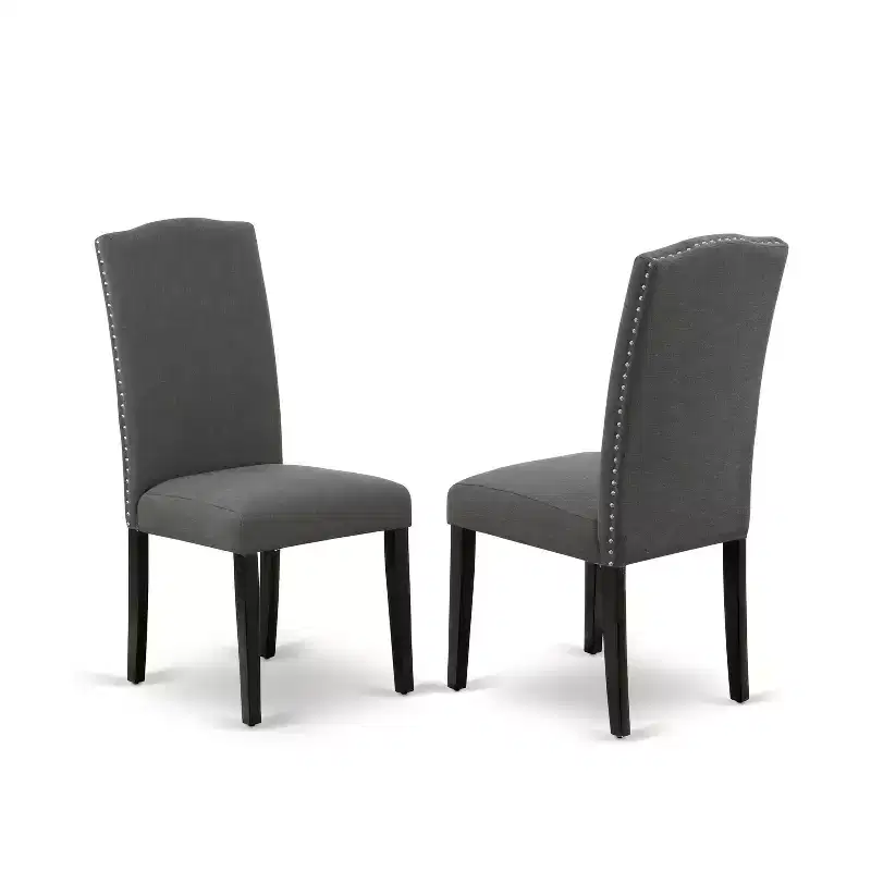 HomeStock Belmont Table à manger rectangulaire 7 pièces 152 cm et six chaises Parson avec pieds noirs et tissu en lin gris foncé Gotham