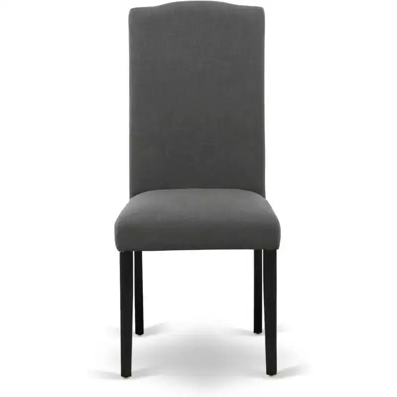 HomeStock Belmont Table à manger rectangulaire 7 pièces 152 cm et six chaises Parson avec pieds noirs et tissu en lin gris foncé Gotham