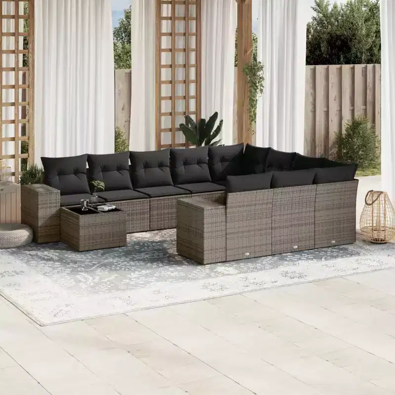 vidaXL Salon de jardin 11 pièces avec coussins en rotin synthétique modulable