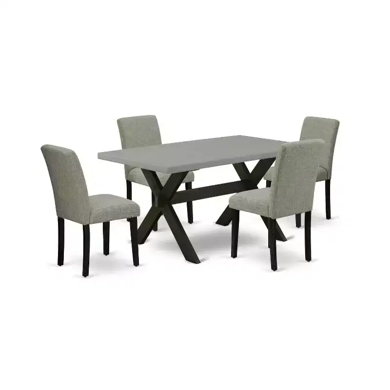 Table à manger rectangulaire 5 pièces HomeStock en chêne naturel avec plateau en bois massif et 4 chaises Parson