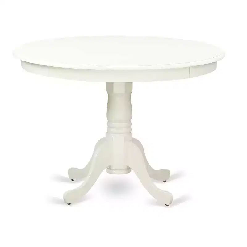 Ensemble de salle à manger 3 pièces, dessus rond en bois massif, fini blanc lin, avec 4 places assises