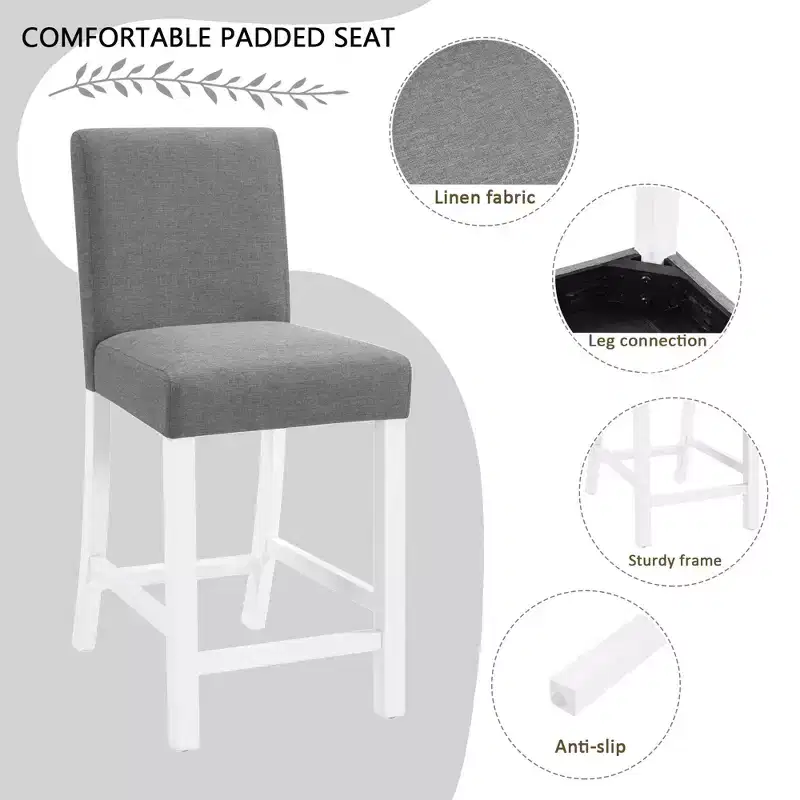 Ensemble de salle à manger moderne GDFStudio Roseanne 5 pièces en bois d'hévéa hauteur comptoir avec 4 chaises rembourrées en lin