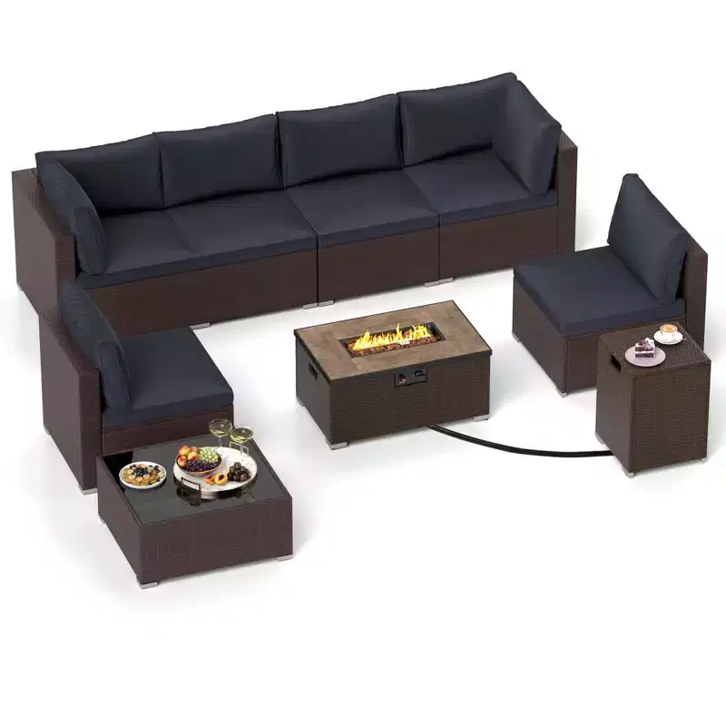 Ensemble de mobilier d'extérieur Costway 12 pièces avec table brasero de 32 pouces et cache-bouteille de gaz